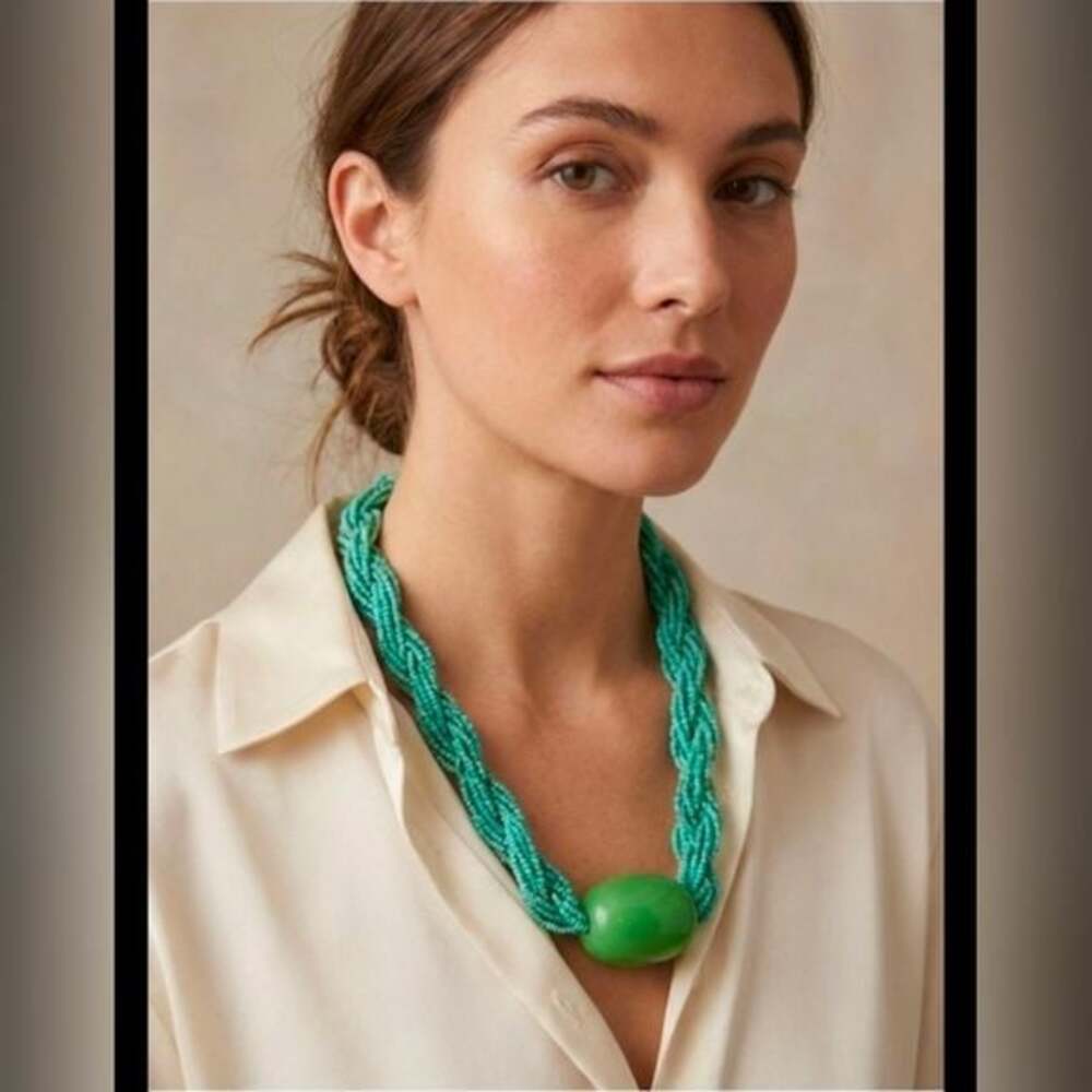 Braided Green Seed Bead Statement Necklace